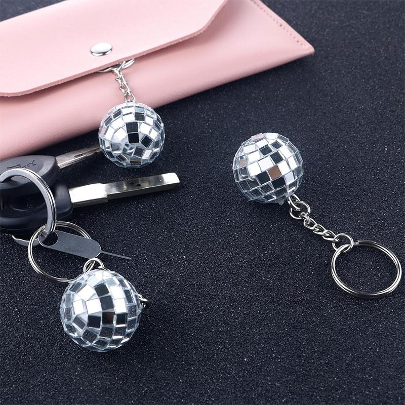 WTEMPO Bling Mini Disco Ball Keychains Party Favors IY Party Decorations Retro Keychain Set Car Key/Door Key/Bag/Christmas Tree Hanging Pendants