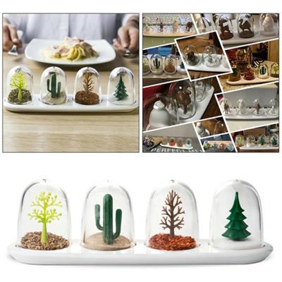 4Pcs/Set Plants Animals Seasoning Box Kitchen Spice Storage Bottle Can Salt Jar