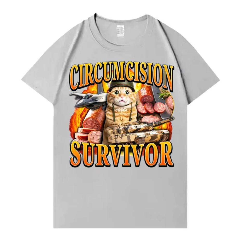 

Circumcision Survivor Funny Cat T Shirt Unisexs Womens Pop Y2K Tshirt Casual Cotton Short Sleeve Oversized Tshirt Hot Sale Tops 4XL