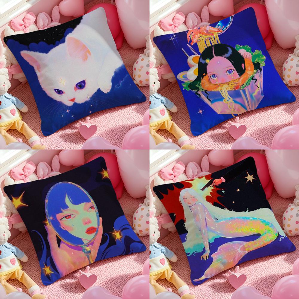 Neon Dream Cushion Cover Anti-dustmite Pillowcase Invisible Zipper Silky Short Plush Sofa Cushion Cover