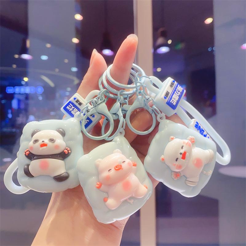 Cute Creative Sleeping Panda Piggy Keychain Bag Pendant Children's Toy Doll Machine Gifts Couple Accessories
