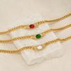 High-end Charm Stainless Steel Cat's Eye Stone Necklace Vintage Style Ancient Geometric Link Chain Choker