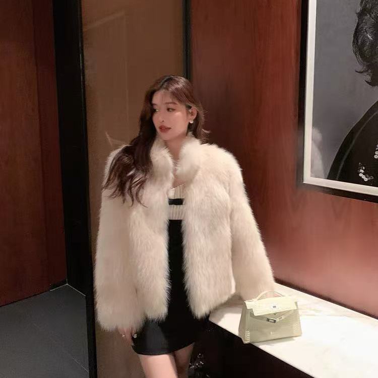 Winter New Environmentally Friendly Fur Stand-up Collar Jacket, High-end Fashionable Warm Thickened Plush Coat