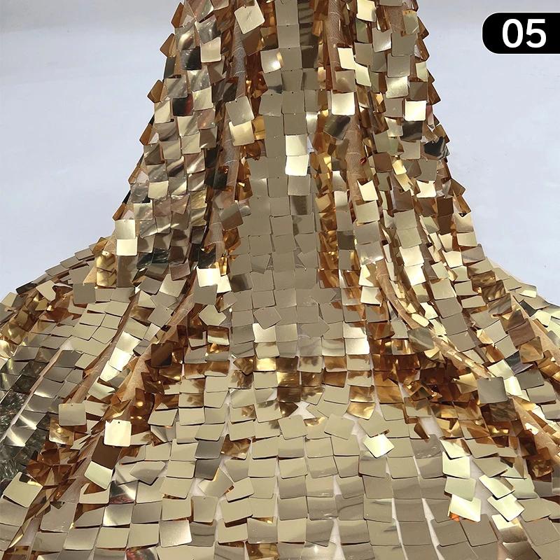 1 Yard Monochromatic Big Square Shiny Mesh Base Fabric Costume Sequin Fabric Women Evening Banquet Dress Sewing Diy Sold By Yard