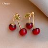 Boucles d'oreilles Puces Cerise en Résine Zirconium Frais Français Mode Polyvalentes Personnalité Boucles d'oreilles Femmes