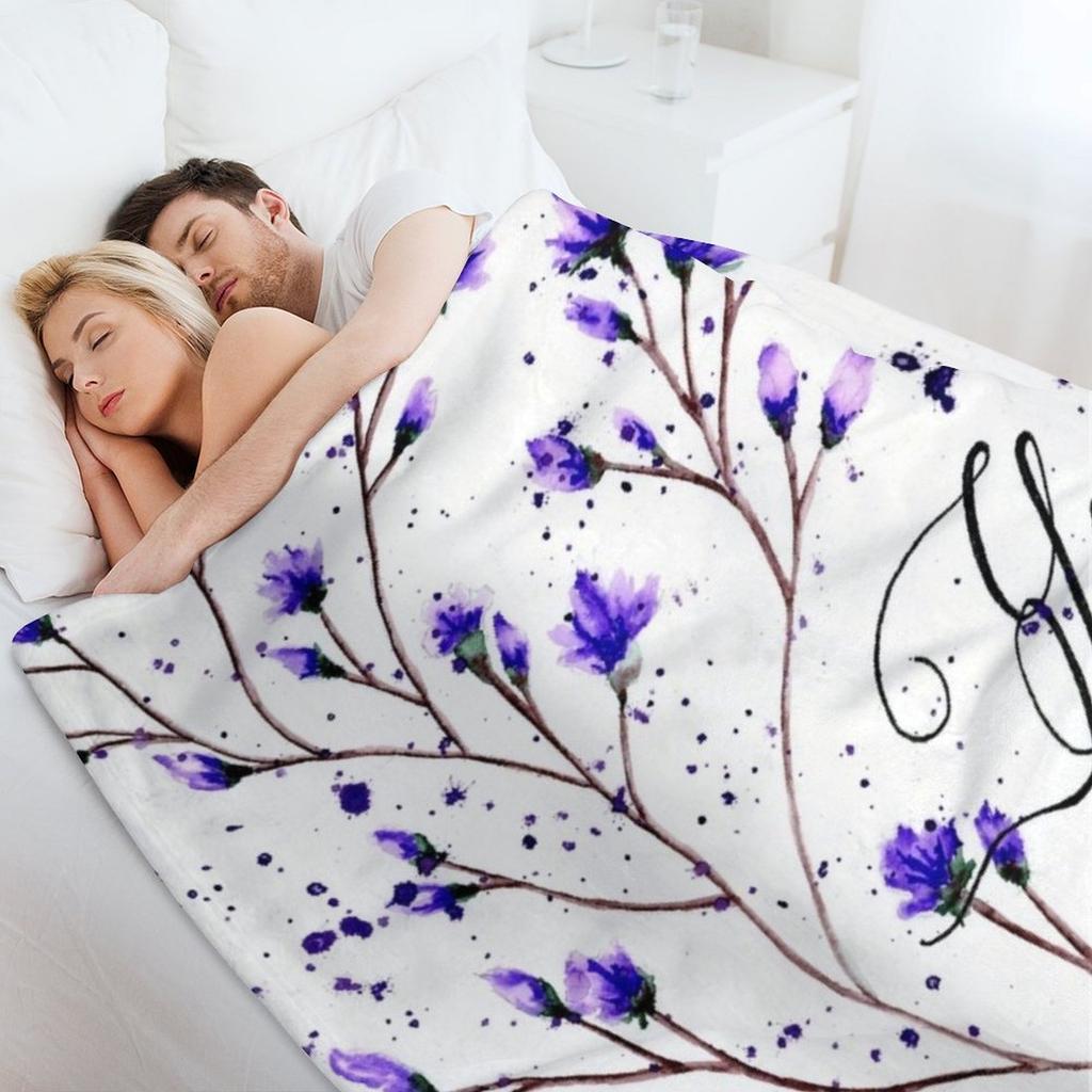 Purple Flowers Watercolor Painting Throw Blanket Summer For Sofa Thin Blankets For Bed Blankets Sofas Of Decoration Blankets