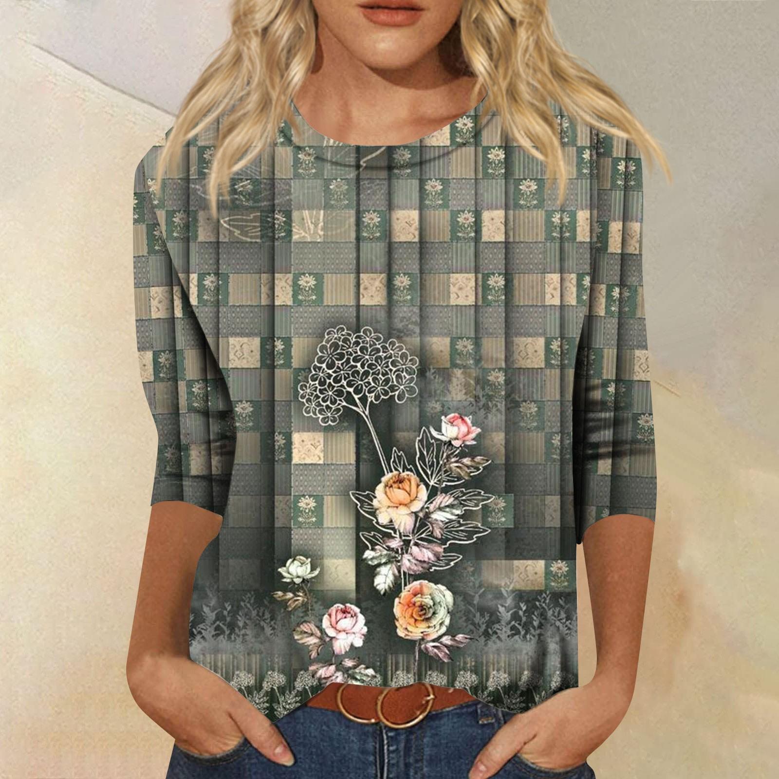 

Рубашки с рукавом 3/4 для женщин, милые топы, футболки с рисунком, блузки, повседневные базовые топы больших размеров, пуловеры M белый