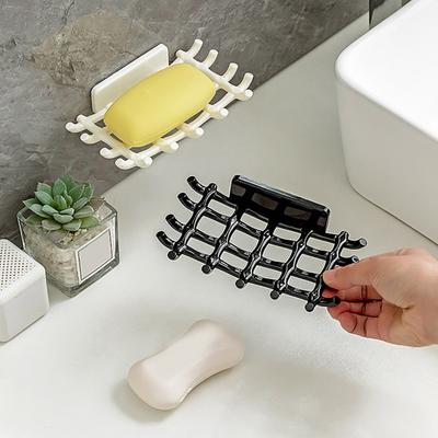 Soap Rack with Multi Hooks Hollow Out Quick Drainage Wall-mounted Punch-free Waterproof Bathroom Hotel Bathroom Soap Holder Soap Organizer