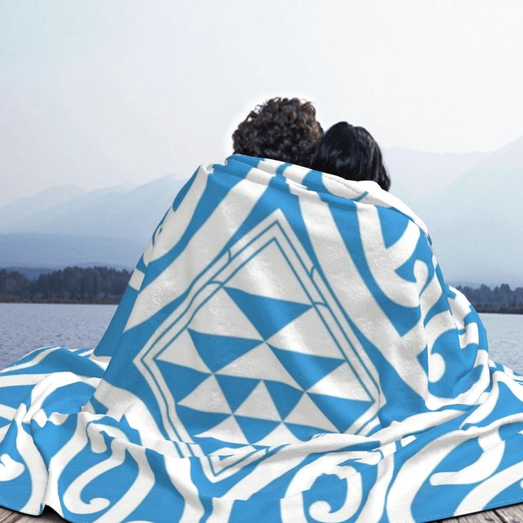 Arai - Light Blue Maori Pattern Blanket Soft Warm Flannel Throw Blanket Bedspread for Bed Living room Picnic Travel Home Sofa