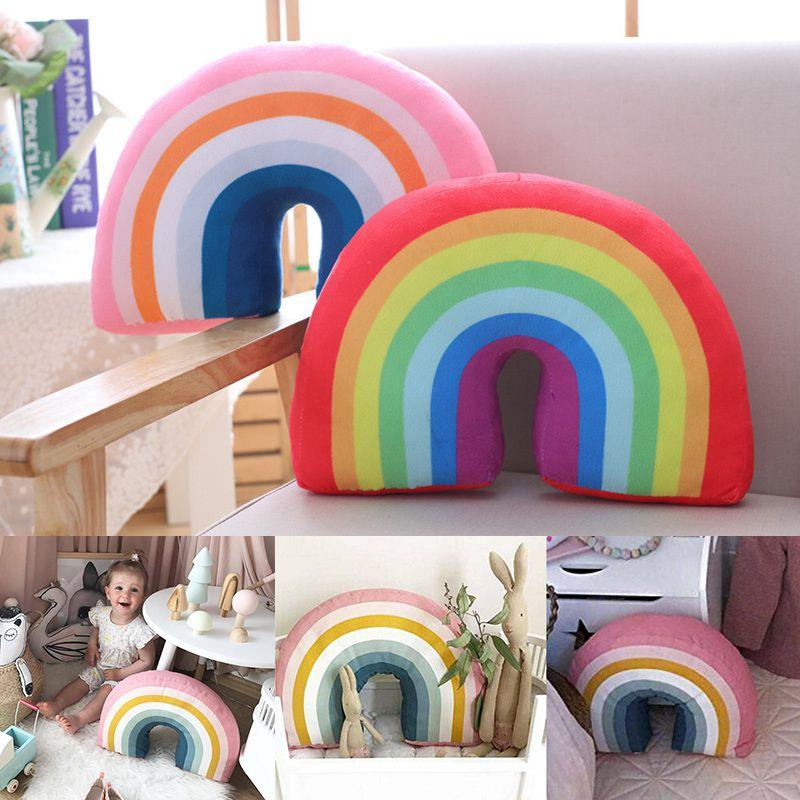 Shaped Lovely Rainbow Pillow Plush Dolls Soft Stuffed Toy Back Cushion Xmas Gift