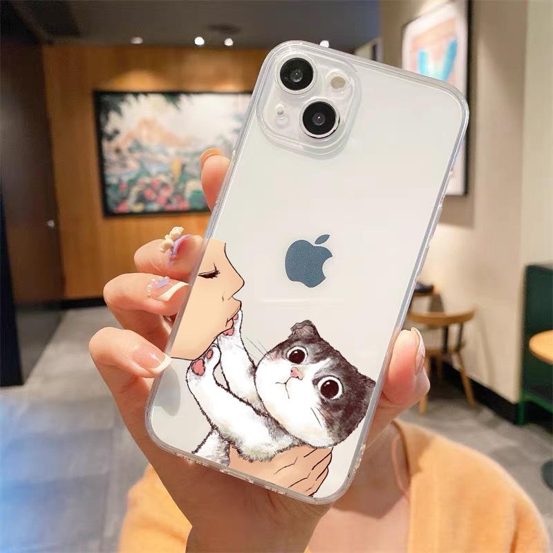 Kiss Cat Cute Kitten Cartoon Luxury Transparent Phone Case For iPhone 15 14 13 12 mini 11 Pro Max XS X XR SE 7 8 Plus Cover