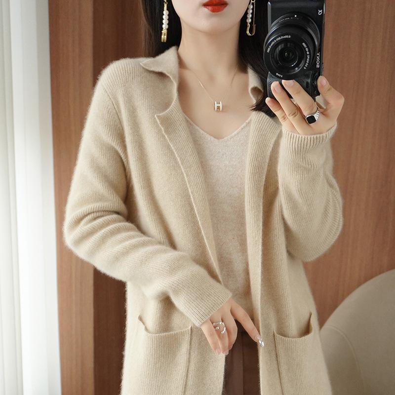 

Кардиган средней и длинной длины женский осенне-зимний новый свободный однотонный плащ вязаный свитер выше колена свитер-жакет женский верхний One Size