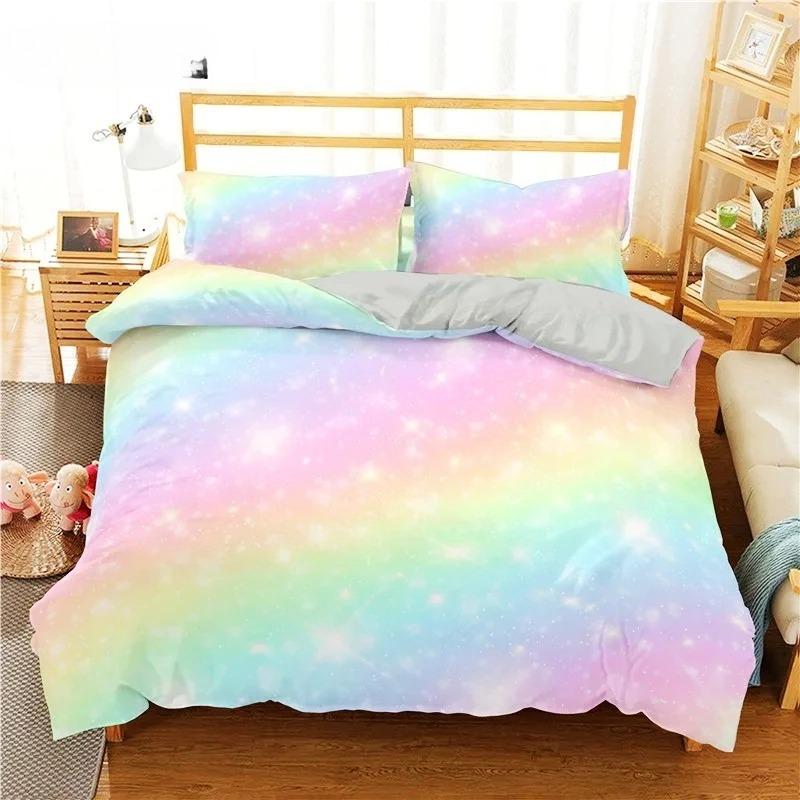 Rainbow Gradient Bedding Set Gradient Colors Duvet Cover with Pillowcases Single Twin Full Queen King Girl Kids Quilt Cover