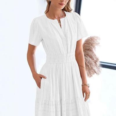 2026 Spring/Summer Women's European & American V-Neck Pleated Puff Sleeve Dress