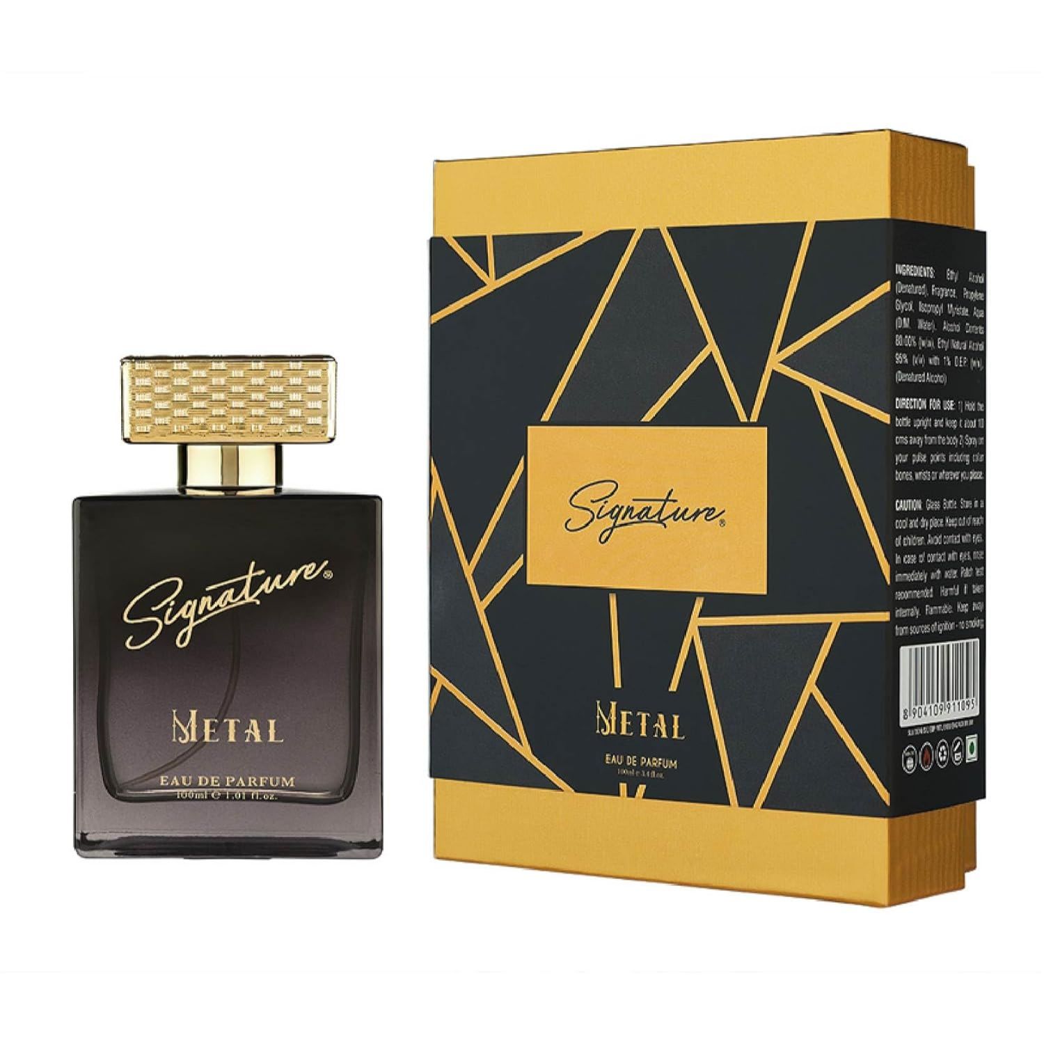 Signature Aura - Metal Eau de Parfum - 100ml | Long Lasting Fragrance for Men | Woody Spicy Scent | Luxury Everyday Wear Perfume Gift for Him 100ML