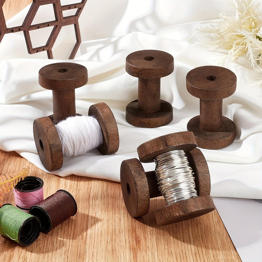 6-Piece Wooden Sewing & Embroidery Thread Spools Set, Coffee Brown, 2.32X1.73 Inches - Durable Craft Bobbins