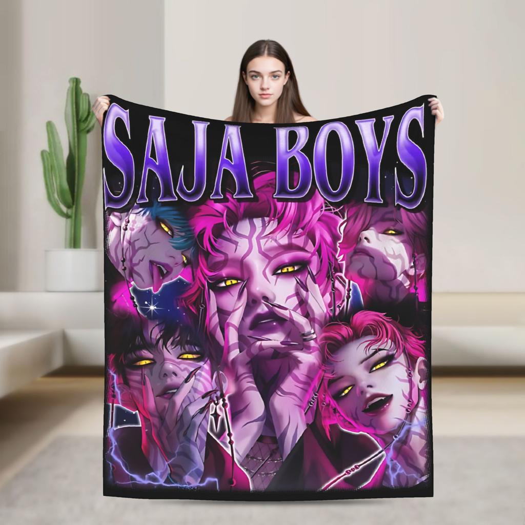 Huntrix Saja Boys KPop Demon Hunters Blanket  Plush Vintage Warm Throw Blanket for Home Autumn/Winter