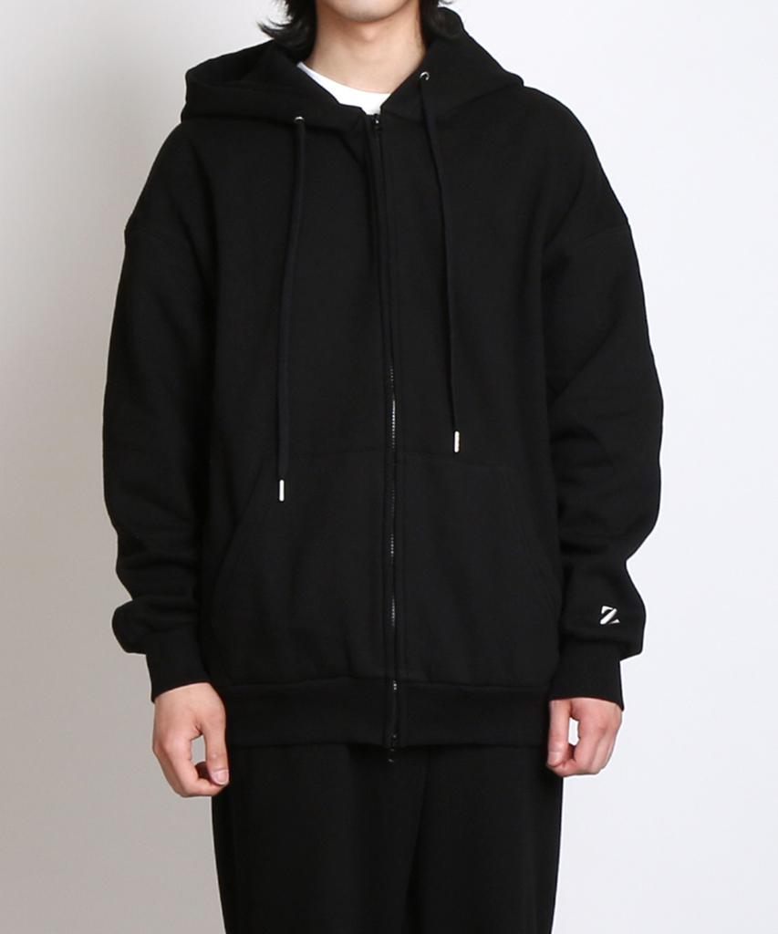 Zblack Plain Fleece-Lined Front & Back Short Zip-Up Hoodie (Black)