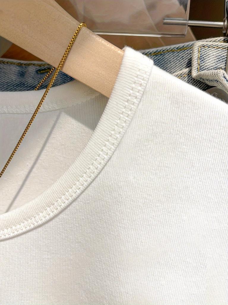 Women's Cropped Short-Sleeve T-Shirt With Round Neck For Summer Business
