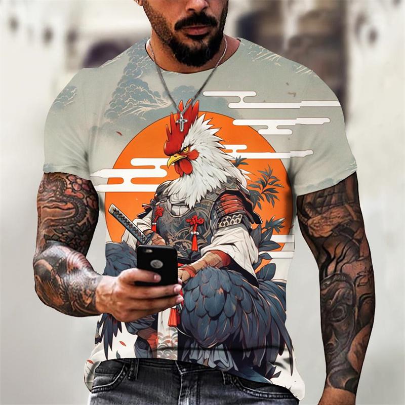 Animal Warrior Pattern T-Shirt Men Anaimal 3D Print Summer Casual Oversized Short Sleeve T-Shirt Comfortable O-Neck Breathable T-Shirt