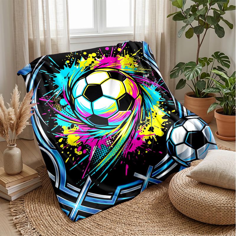 Soccer Ball Artwork 3 Theme Blanket Lightweight Warm Flannel Blanket Decorative Throw Blanket for Home Decoration