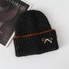 New autumn and winter women's bow knitted hat big head circumference thickened warm ear protector wool hat shows small face cold hat
