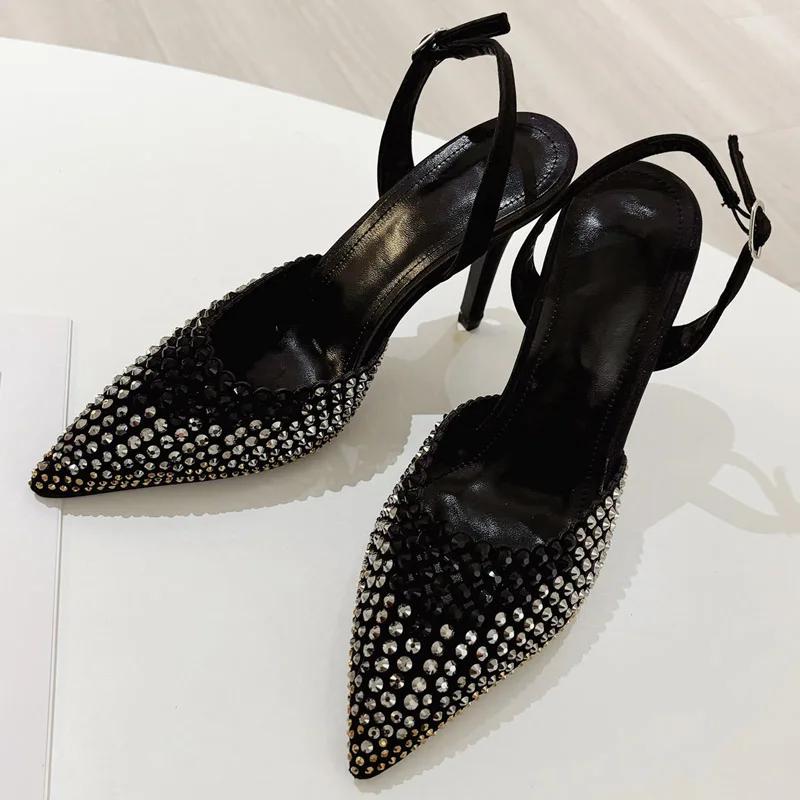 Fashion Eilyken Sexy Crystal Rhinestone Pointed Toe Women Pumps Buckle Strap Street Thin Heels Prom Party Shoes Zapatillas De Mujer