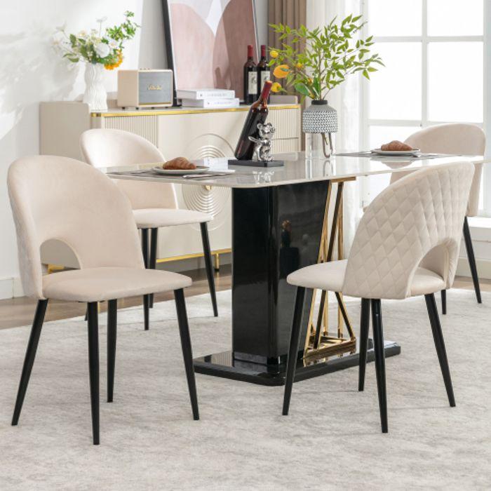 Chaises De Salle À Manger - MUVOE - Lot De 4 - Structure Métallique - Dossier Diamant - Beige