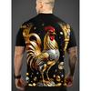 Men's 3D Rooster Printed T-shirt Humorous Digital Printed Short Sleeved T-shirt Breathable Polyester Round Neck Casual
