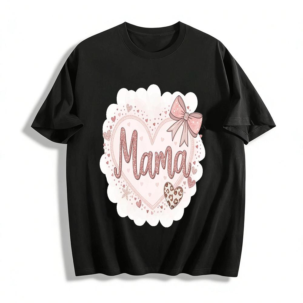 

Mama Print Heart Bow Shirt Mother s Day Special Casual Top Pure cotton T-shirt XXS