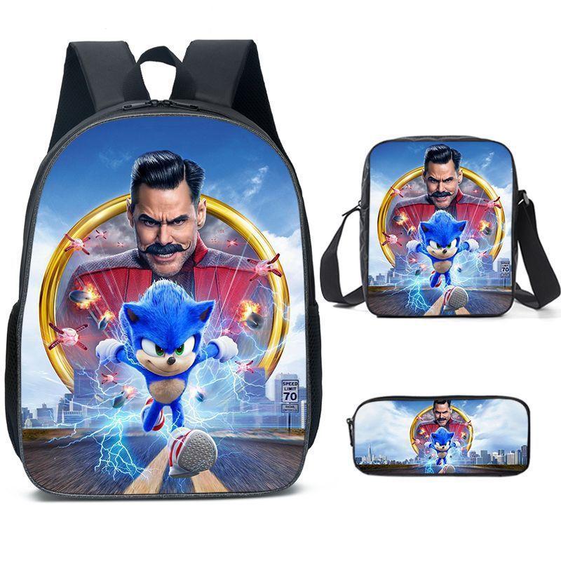 Sonic School Backpack Set For Kids With Breathable Waterproof Oxford Fabric And Cartoon Print For School Use