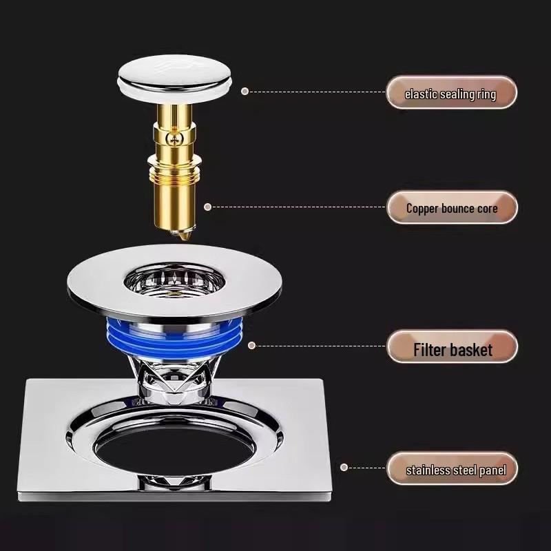 Universal Odor-Proof Bathroom Floor Drain Cover with Anti-Backflow Seal and Foot-Operated Design
