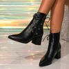 Eilyken Spring Design Fashion Pointed Toe Ankle Boot Women Square Heels Zipper Cross Strap Shoes Booties  De Mujer