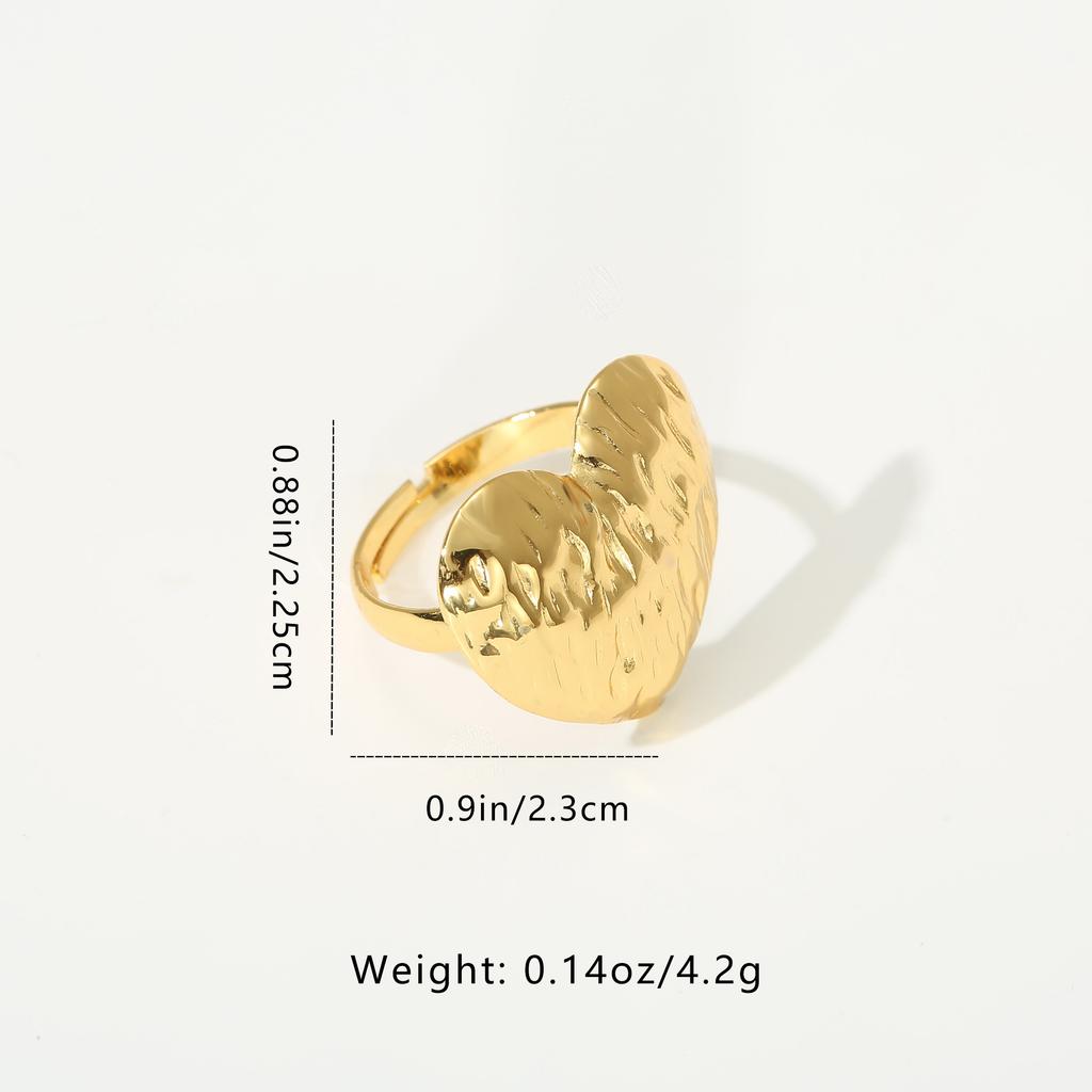 Golden Plated Hammered Heart Open Adjustable Ring for Women Elegant Statement Jewelry Gift