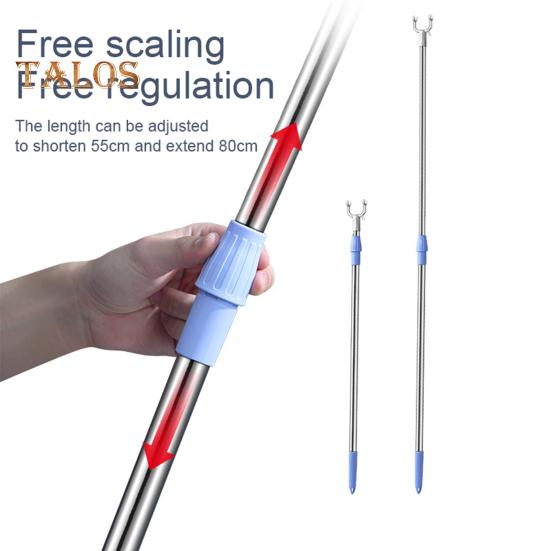 Clothes Pole Stainless Steel U-shaped Fork Retractable Telescoping Rod Hook for Hanging Garments Strong Load Capacity Collapsible Clothes Rack for