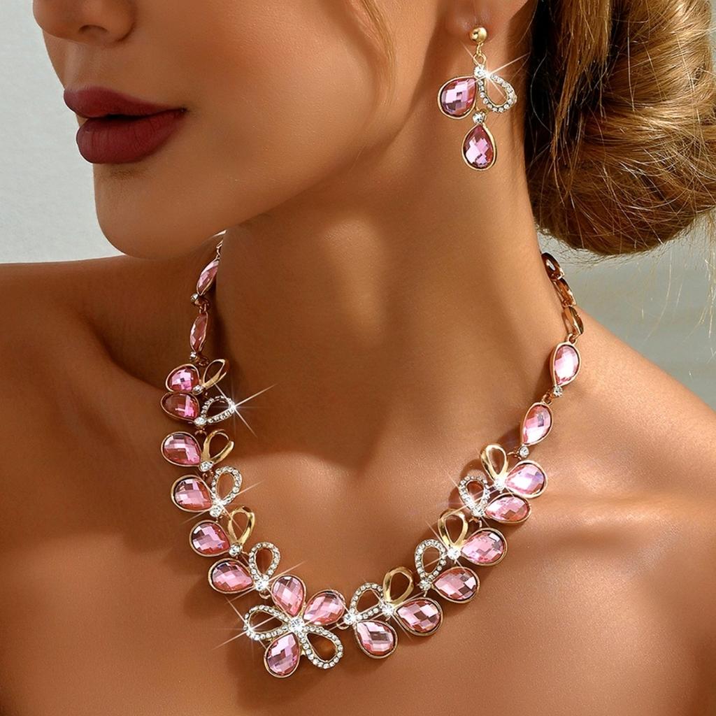 Diamond Water Drop Necklace Earrings Exaggerated High Sense Elegant Fashion Temperament Dress Bridal Suit Women