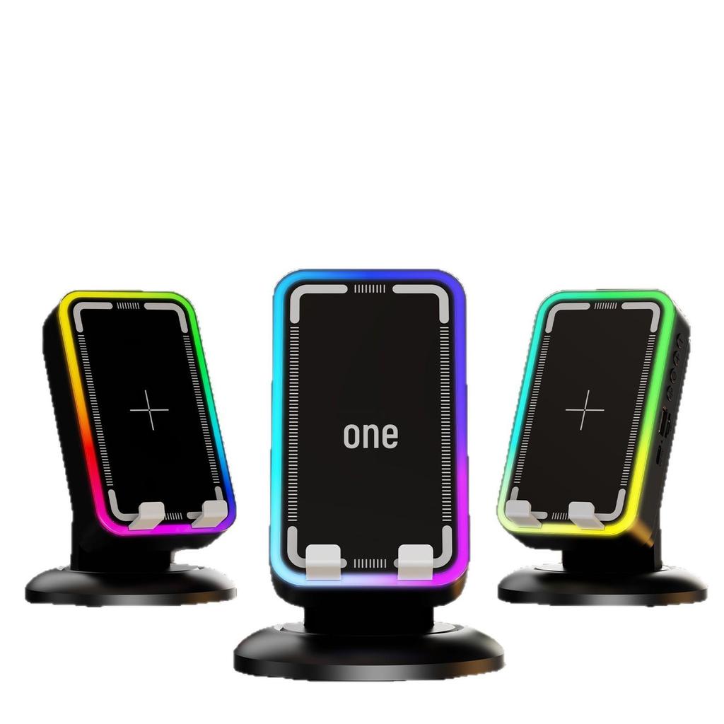 3-in-1 RGB Wireless Charging Stand with Bluetooth Speaker & Phone Holder