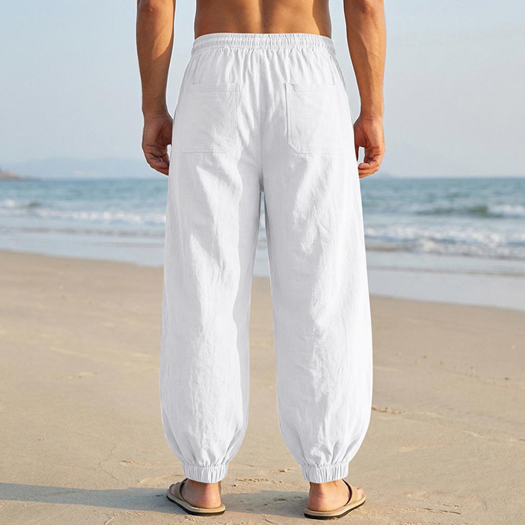 Men's Cotton-Linen Summer Straight-Leg -Color Casual Trousers