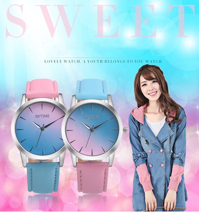Elegant Women Rainbow Design Analog Quartz Sport Wrist Watch With Artificial Leather Band