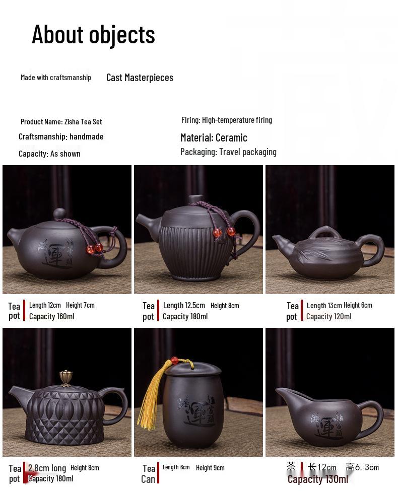 Portable Purple Clay Xishi Teapot Set with Leather Bag and Tea Tray for Home, Travel, or Business