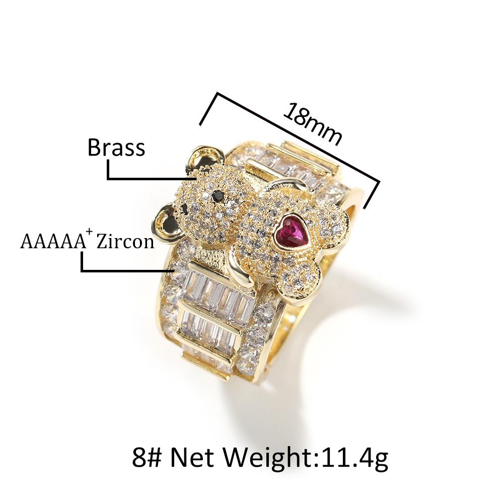 Cute Bear Diamond Ring Women's Adjustable Niche Design Ins Wind Advanced Sense Ring Index Finger Ring