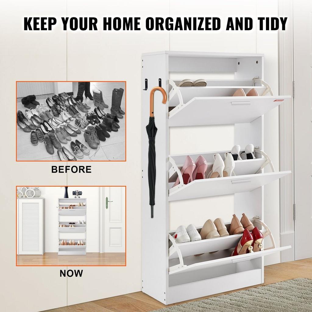 Shoe Cabinet with 3 Flip Drawers Shoe Storage Cabinet for Entryway