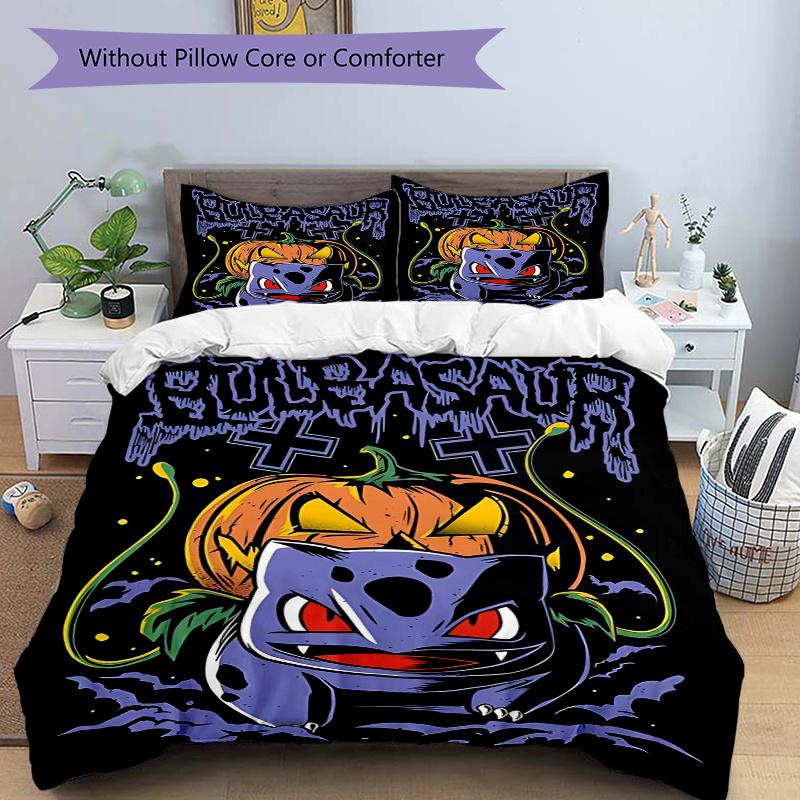 

3pcs Spooky Pumpkin Pokémon Quilt Set - Soft and Comfortable Bedroom, Guest Room and Dorm Decor Bedding Set 1 Quilt Cover + 2 Pillowcases.C0 135x200cm
