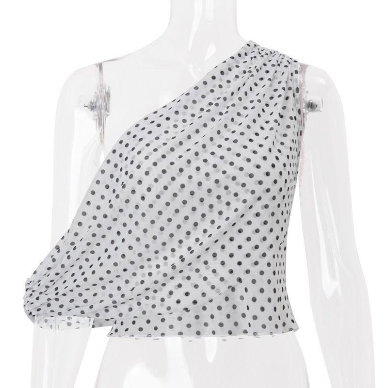 Mesh Vest 2025 Summer New Sexy Oblique Collar Polka Dot Print Irregular Mesh Cami Women Spicy
