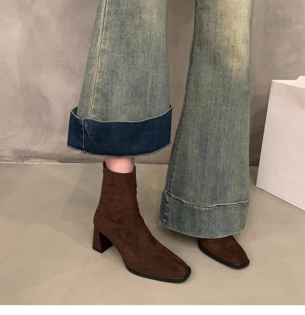 Retro suede short boots women's 2025 new autumn and winter foreign versatile and thin rear zipper square head thick heel Martin boots