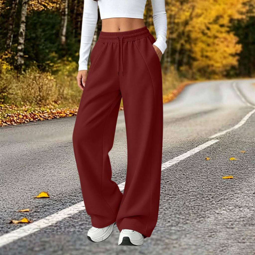 Women's Fashion Button and Zip Wide Leg Joggers with Elastic Waistband