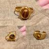 Retro Brown Geometric Tigers Eye Stone Ring Adjustable Size Ring Holiday Jewelry Accessories for Fashionable Women