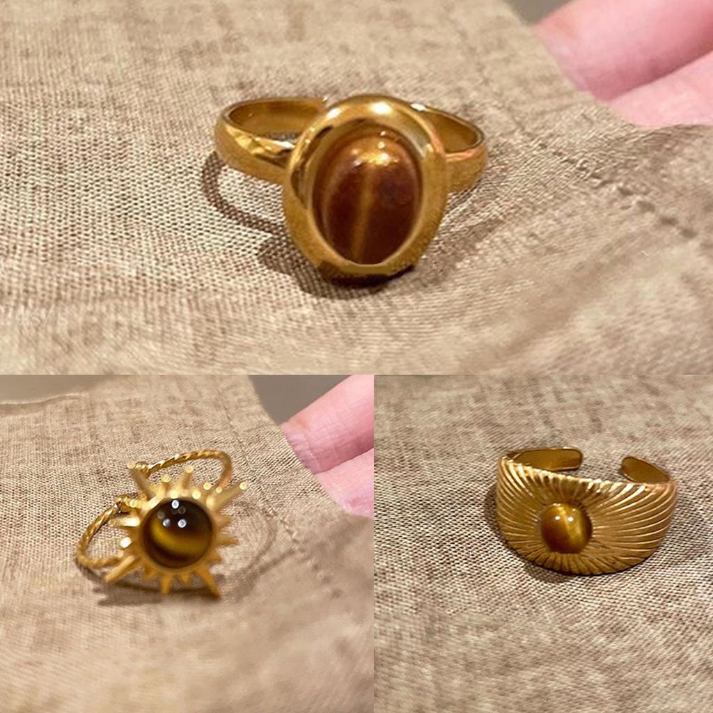 Retro Brown Geometric Tigers Eye Stone Ring Adjustable Size Ring Holiday Jewelry Accessories for Fashionable Women