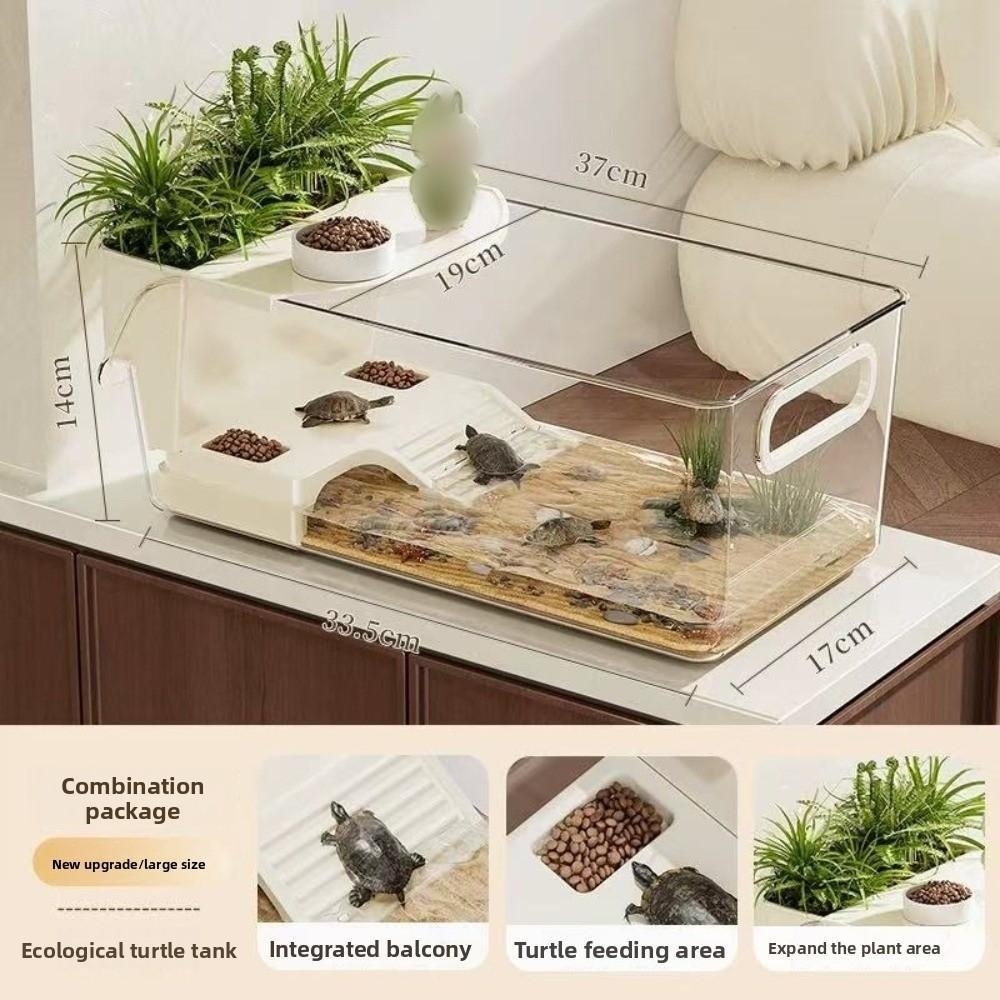 New Plastic Turtle Tank Transparent Easy Clean Turtle Habitat Large Capacity Multi-functional Reptile Terrarium for Amphibian