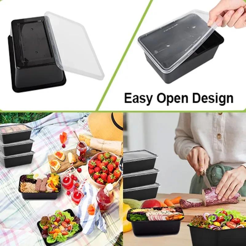 10 Sets Black Disposable Lunch Boxes with Lids Microwave Food Storage Containers Kitchen Refrigerators Household Tools
